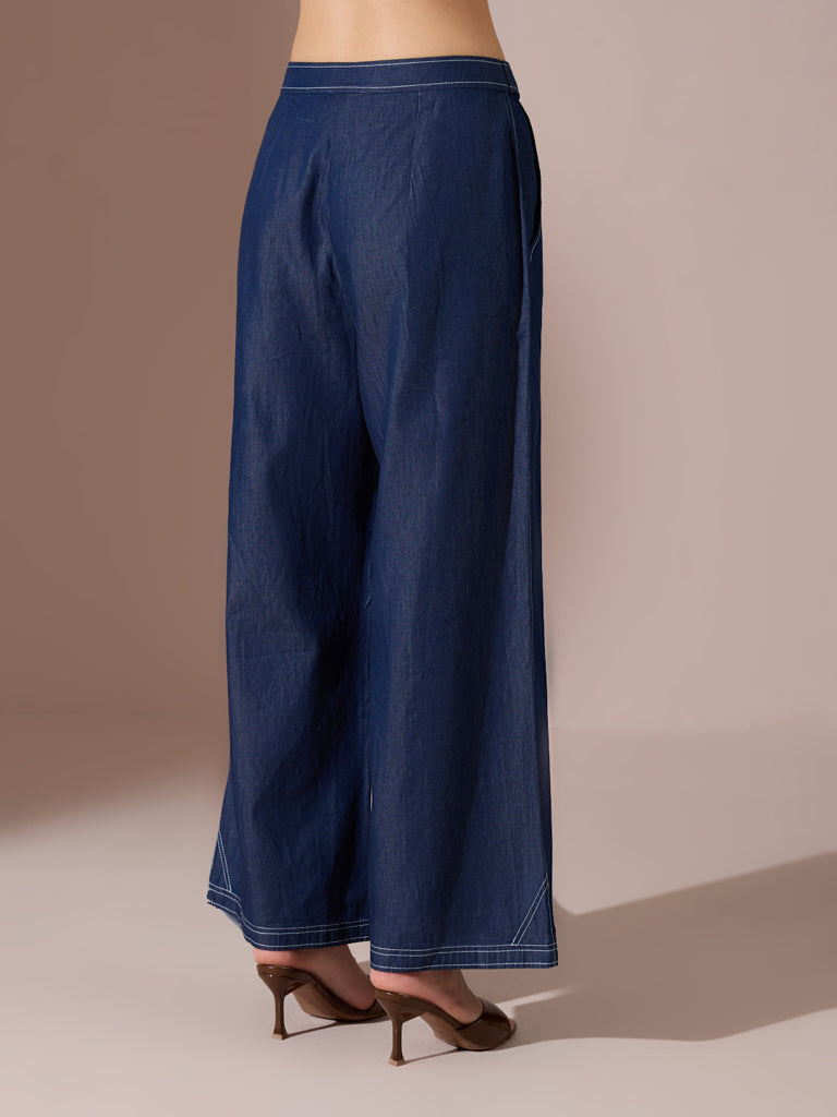 Denim Straight Fit Pants - Blue