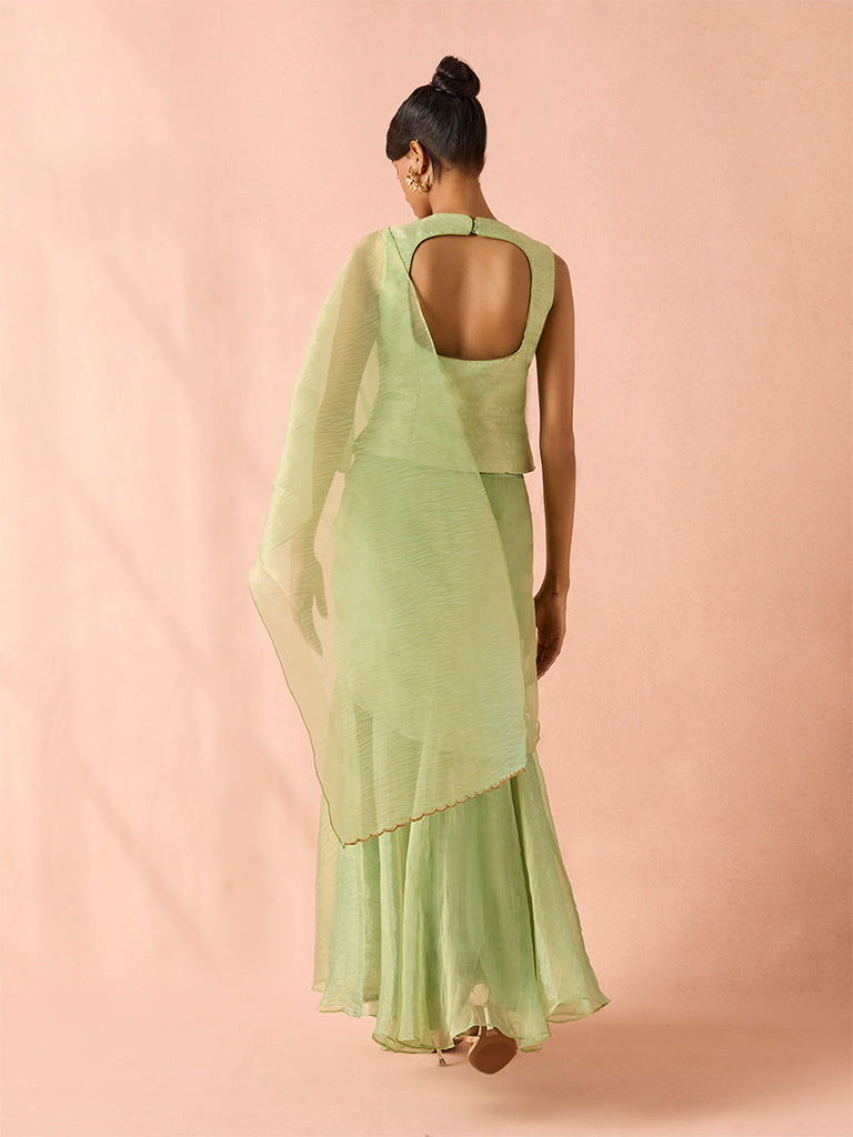 Crushed Tissue Saree with Pallu – Green
