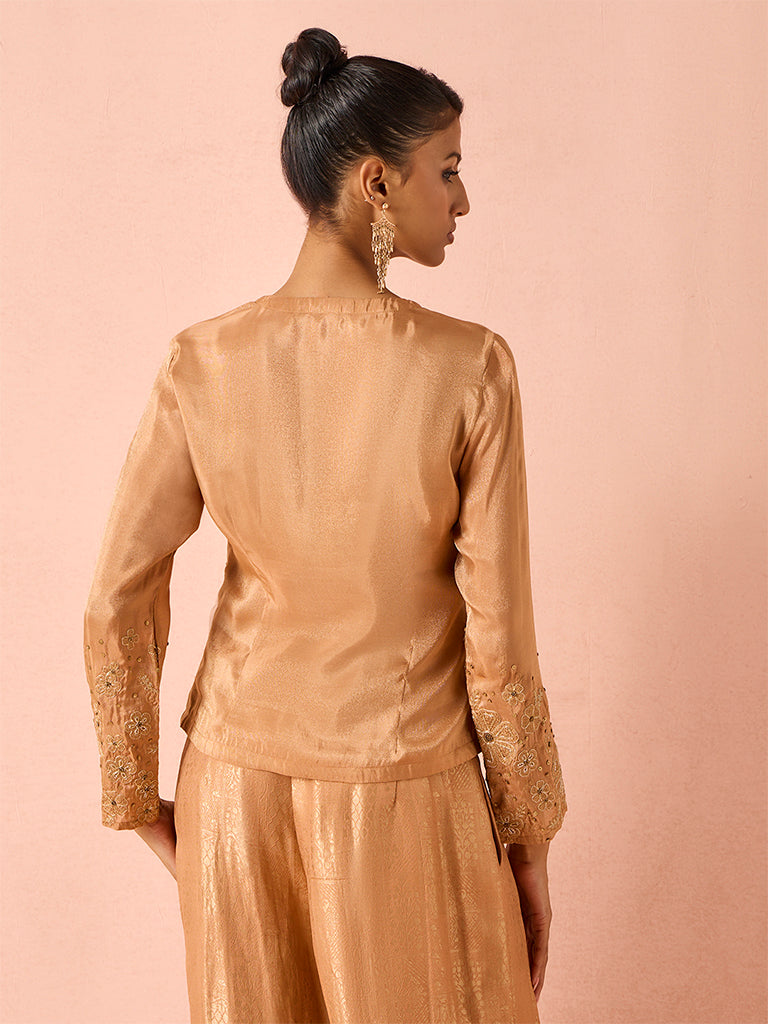 Floral Embroidered Top – Gold