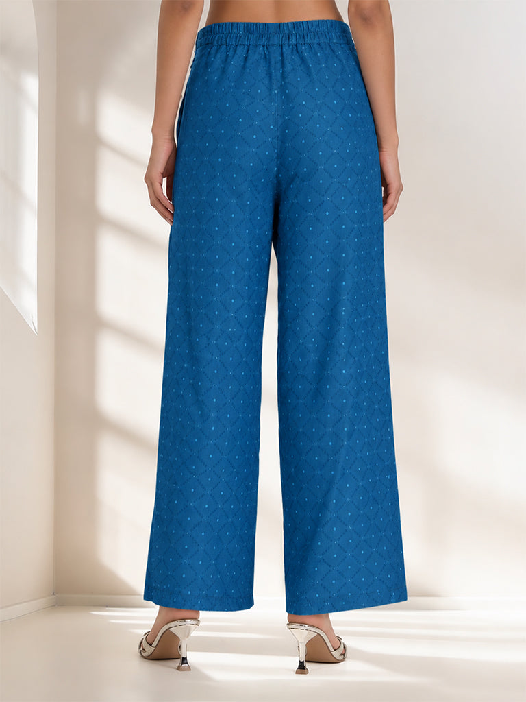 Geometric Print Straight-Leg Pants - Blue