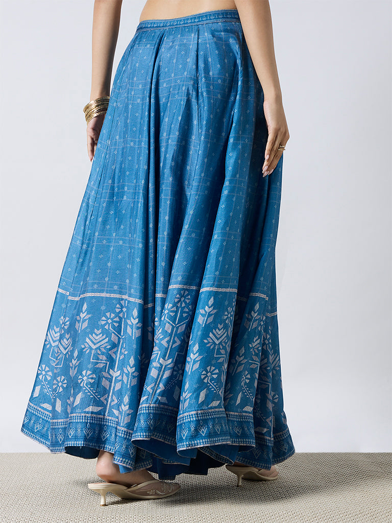 Printed Lehenga Skirt - Blue