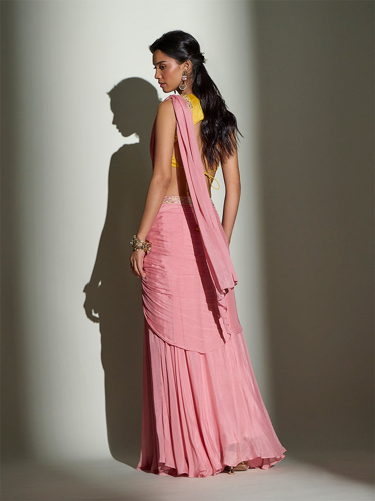 Embellished Pre-Draped Saree – Pink