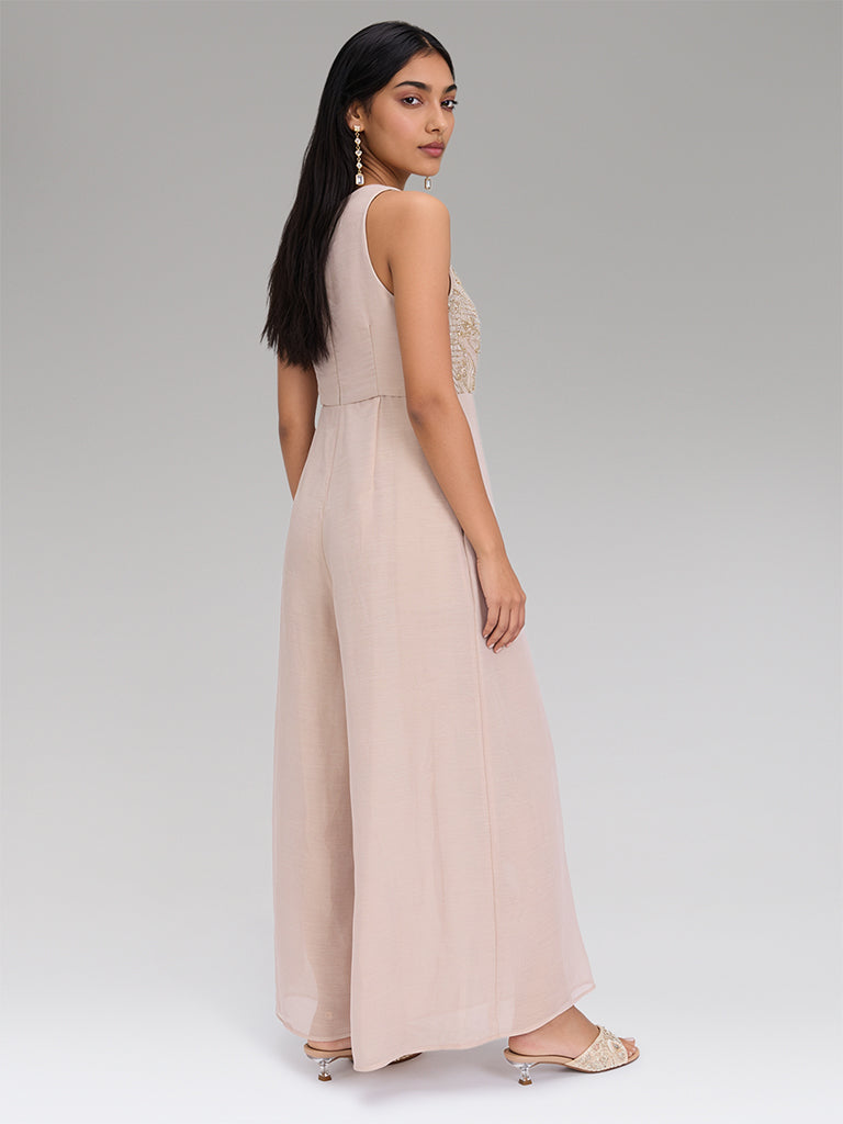Embellished Jumpsuit – Beige