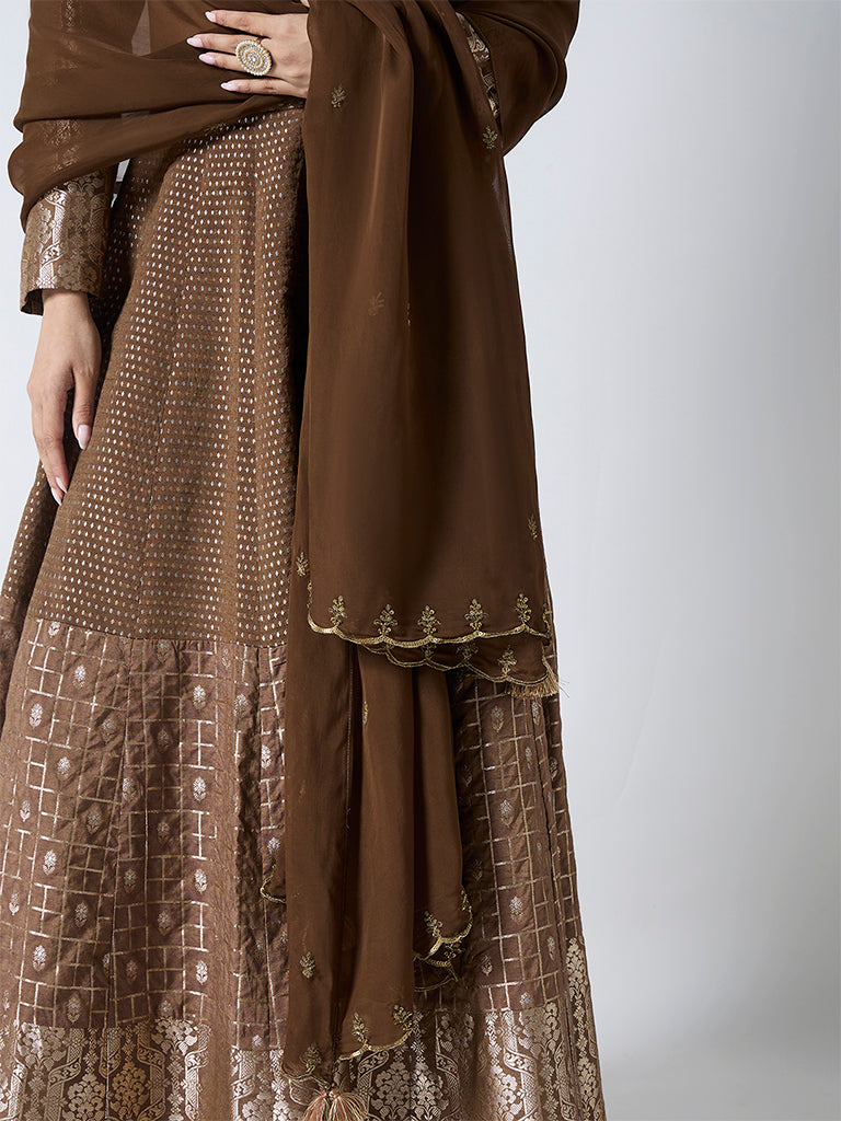 Embellished Dupatta - Brown