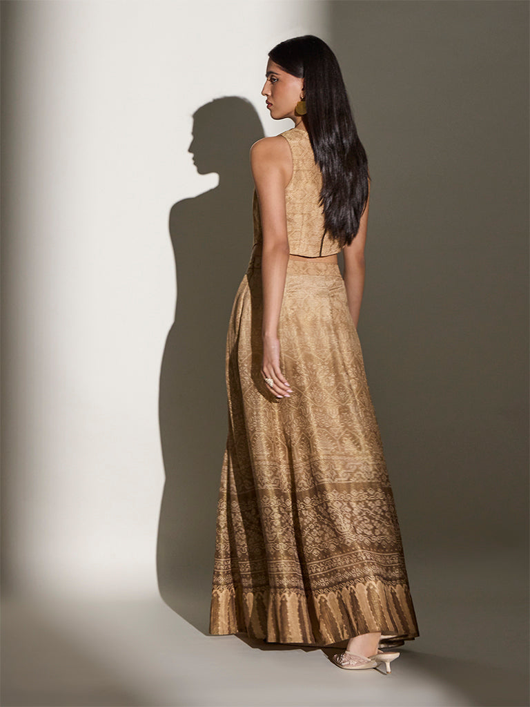 Printed Circular Skirt - Brown