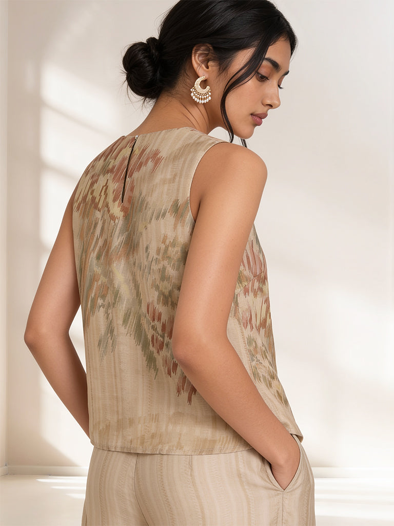 Printed Waistcoat - Beige