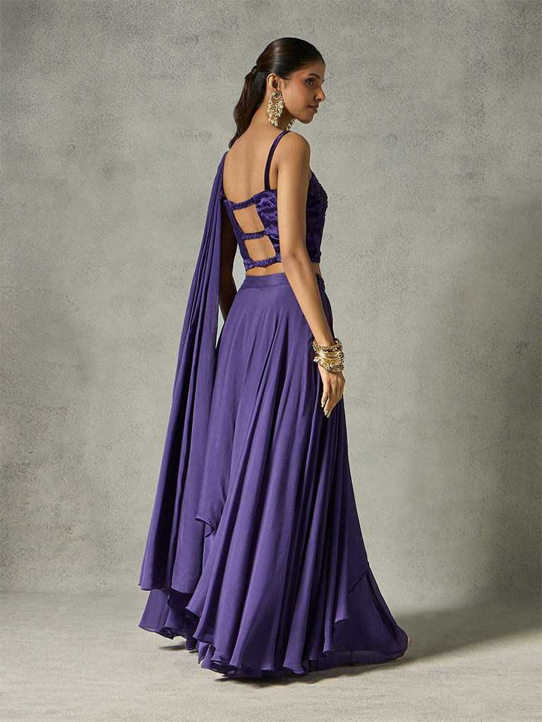 Pre-Draped Saree - Purple