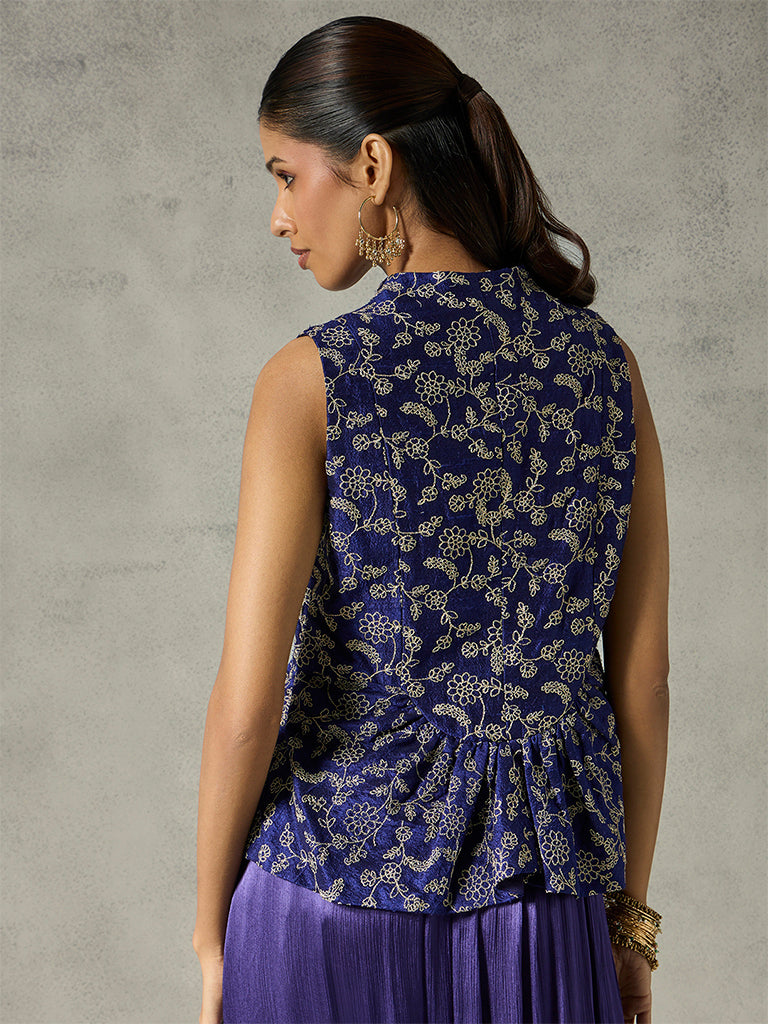 Embroidered Peplum Top - Purple