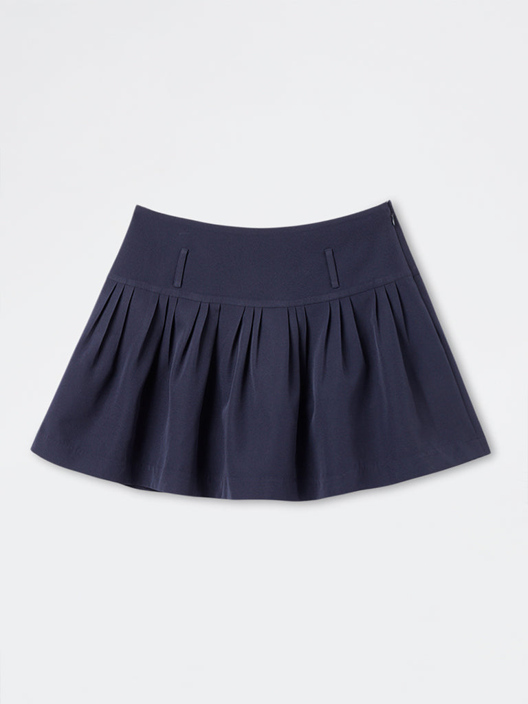 Nuon Navy Pleated Mini Skirt