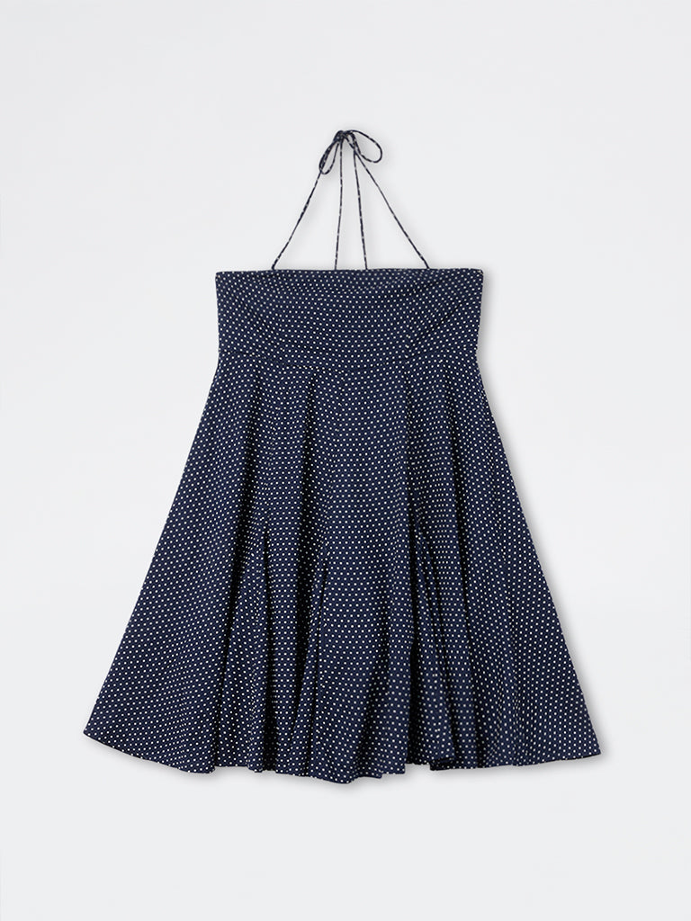 Noun Navy Polka Dot Halter-Neck A-Line Dress