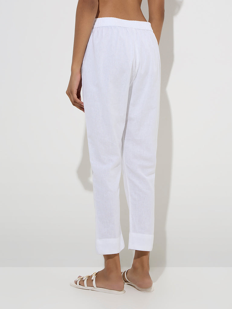 Utsa White Solid Cotton Ethnic Pants
