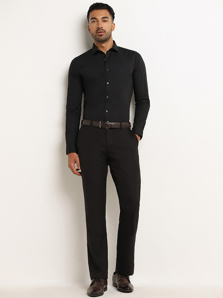 Westside WES Formals Men's Black Cotton-Blend Ultra-Slim Fit Shirt for Work Wear Full View