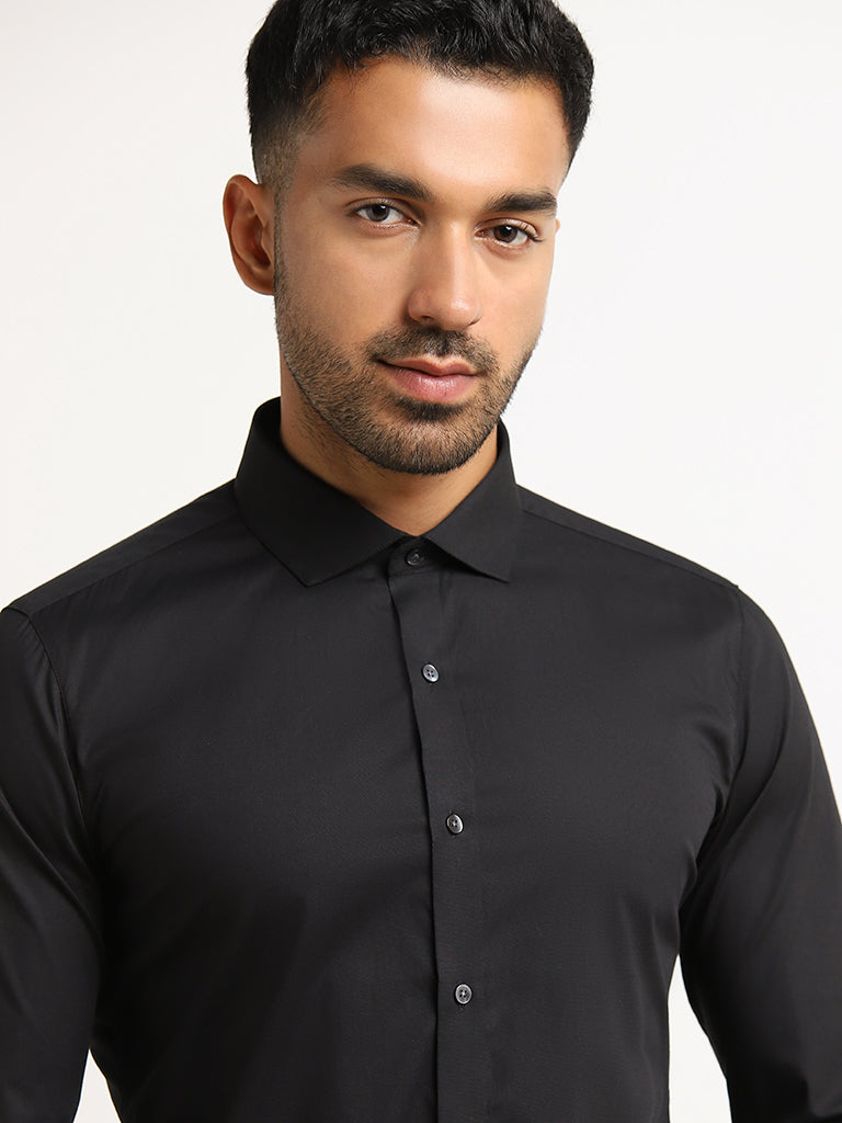 Westside WES Formals Men's Black Cotton-Blend Ultra-Slim Fit Shirt for Work Wear Zoomed View