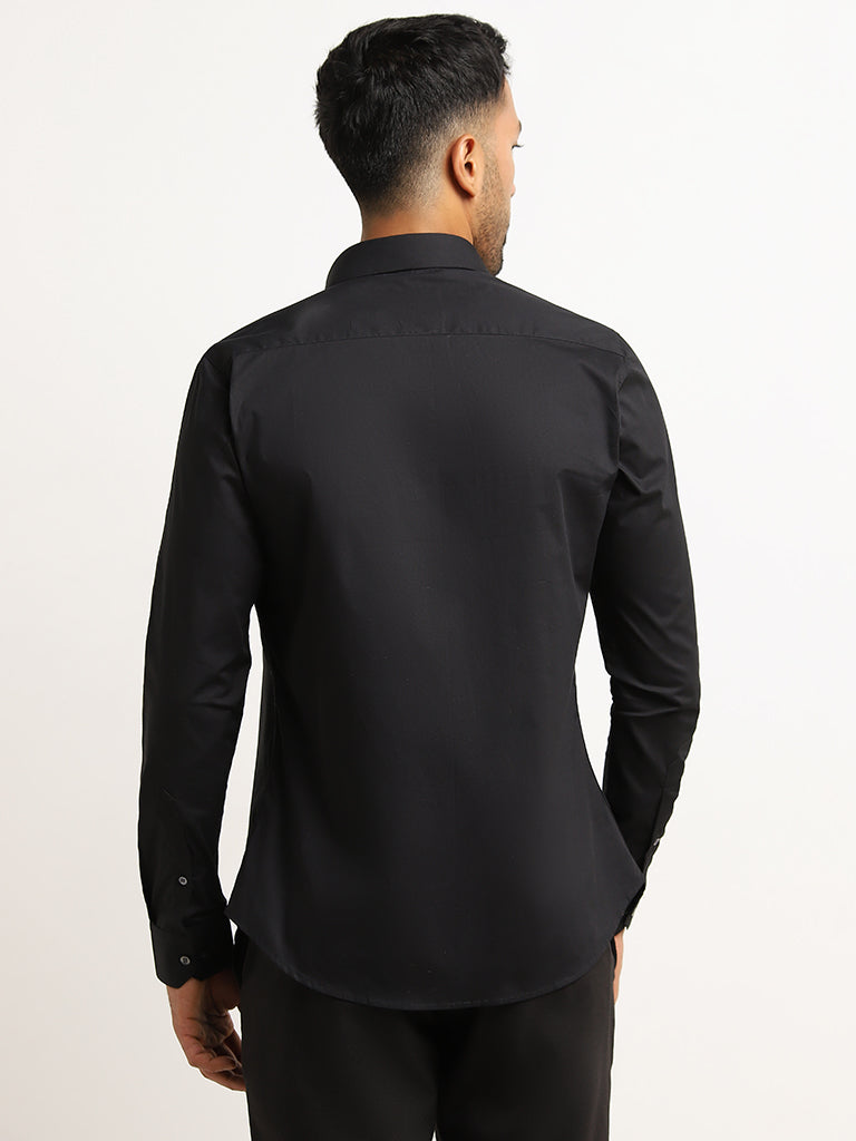 Westside WES Formals Men's Black Cotton-Blend Ultra-Slim Fit Shirt for Work Wear Back View