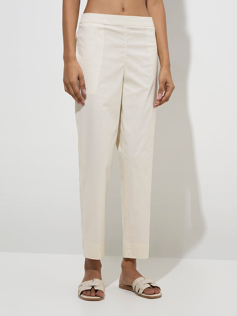 Utsa Off-White Cotton Ethnic Pants