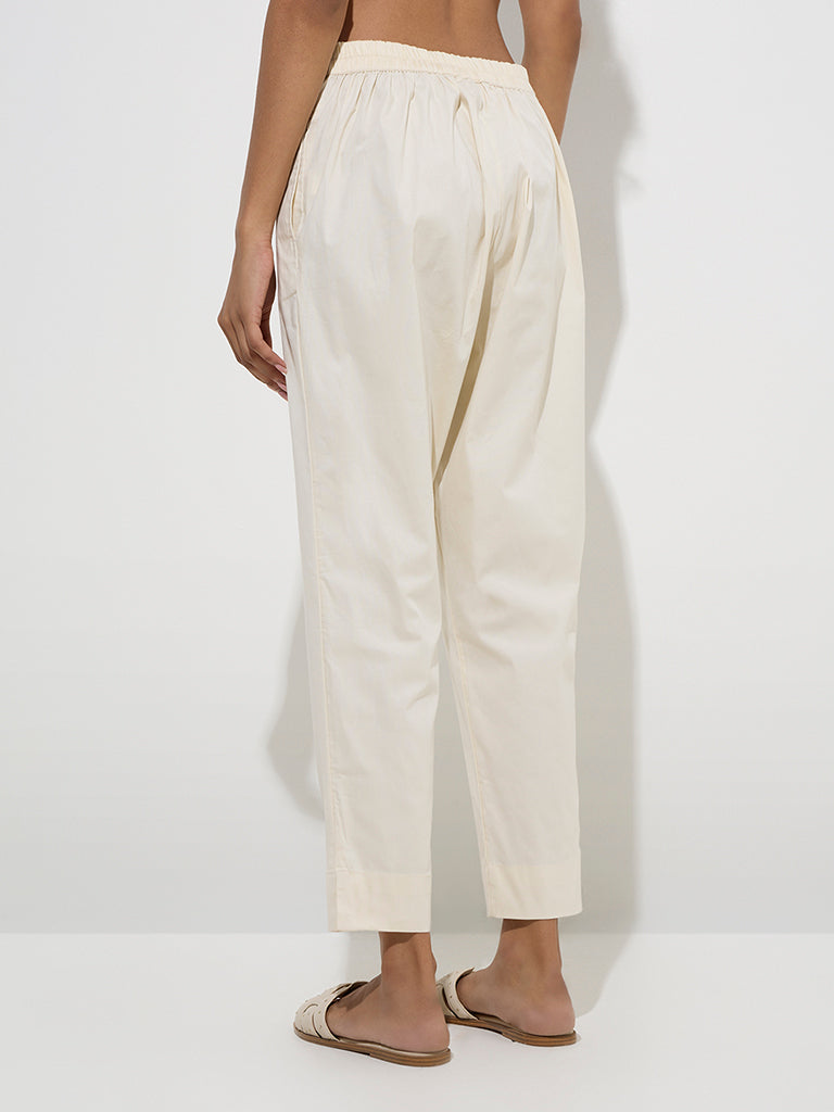 Utsa Off-White Poplin Ethnic Pants