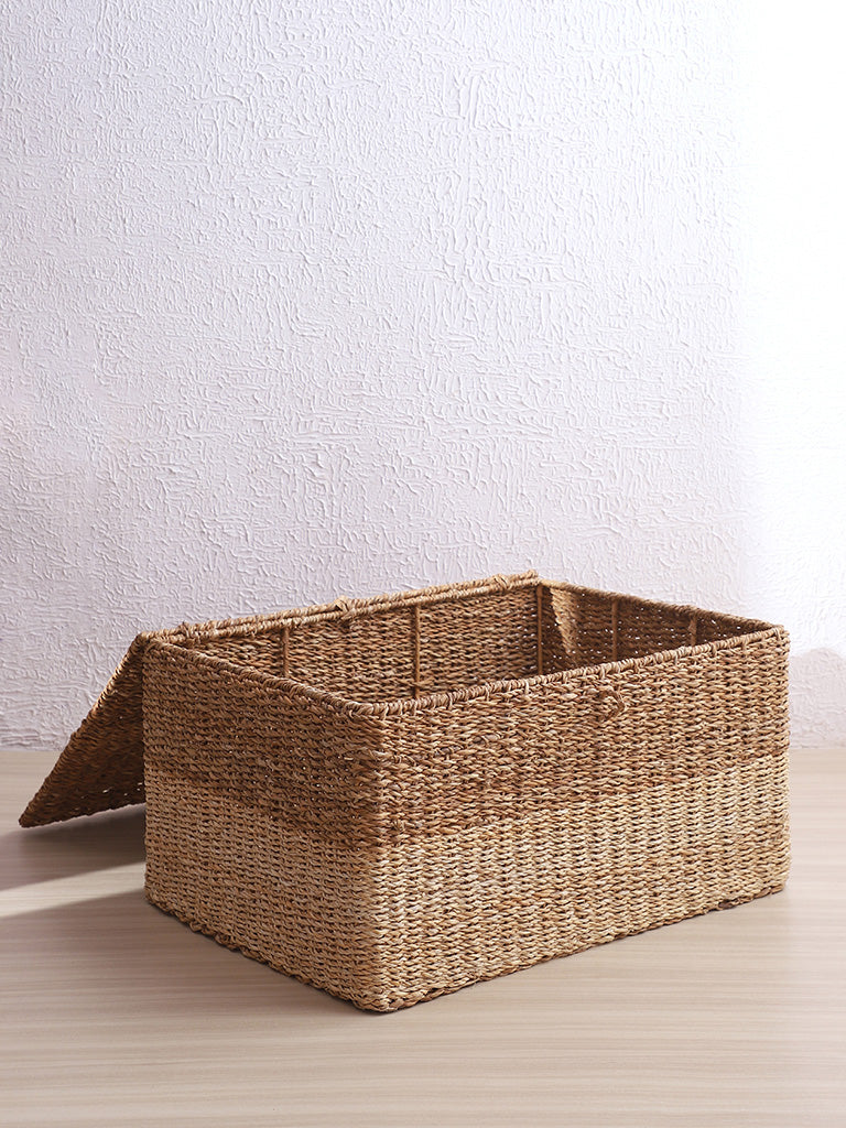 Westside Home Hand-Woven Natural Seagrass Storage Basket with Lid