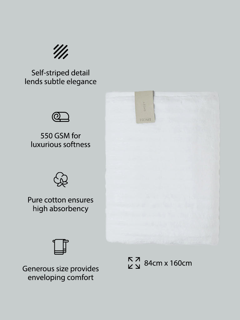 Westside Home White Self-Striped Medium 550 GSM Bath Towel