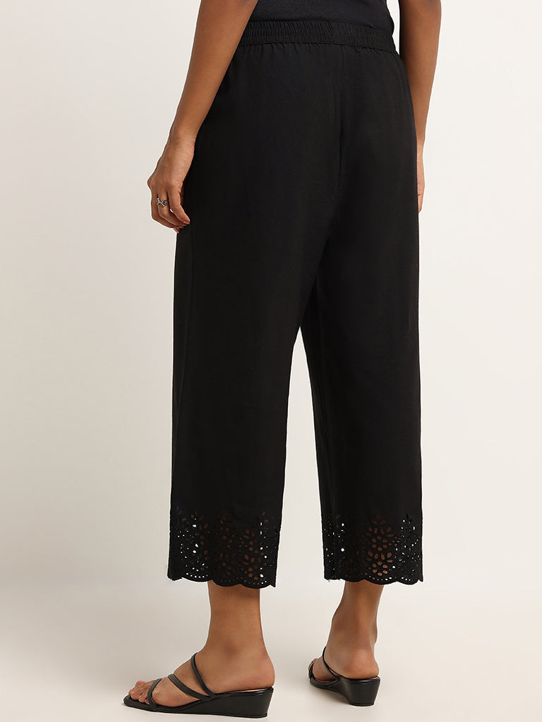 Utsa Black Schiffli Pants