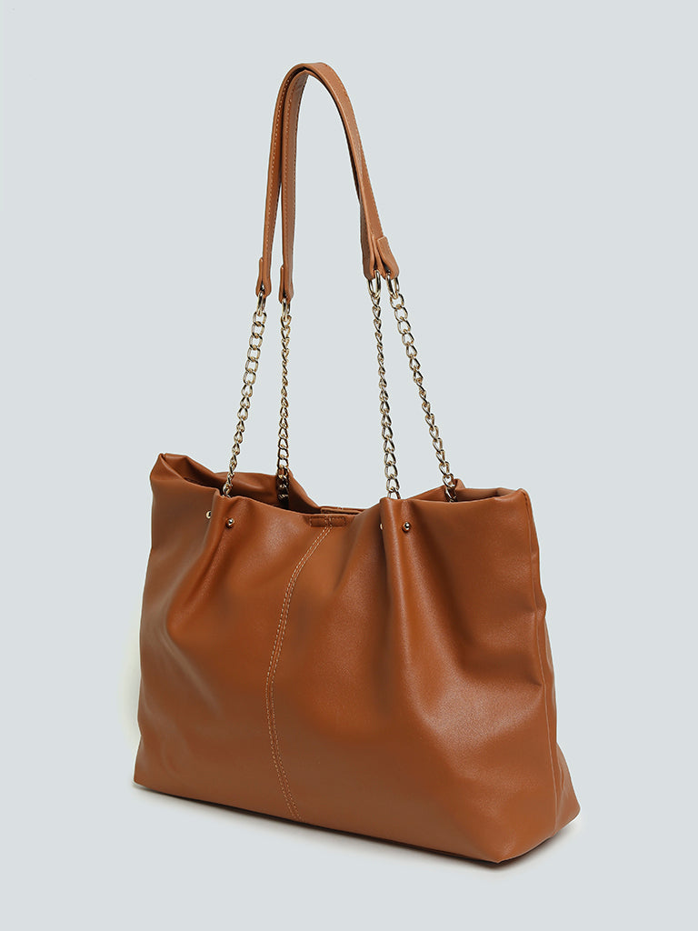 LOV Tan Tote Bag With Chain