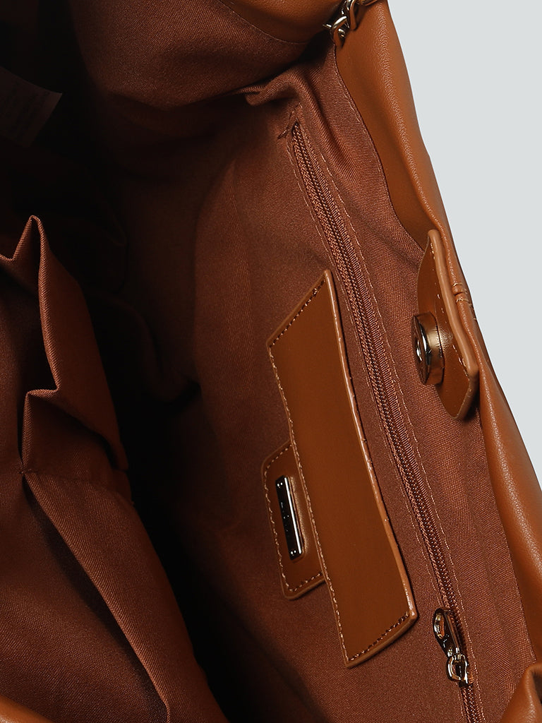 LOV Tan Tote Bag With Chain