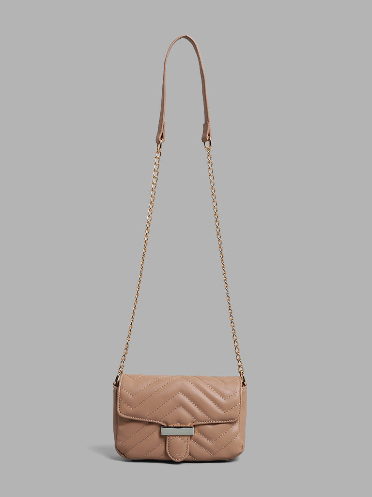 LOV Quilted Structured Beige Sling Bag
