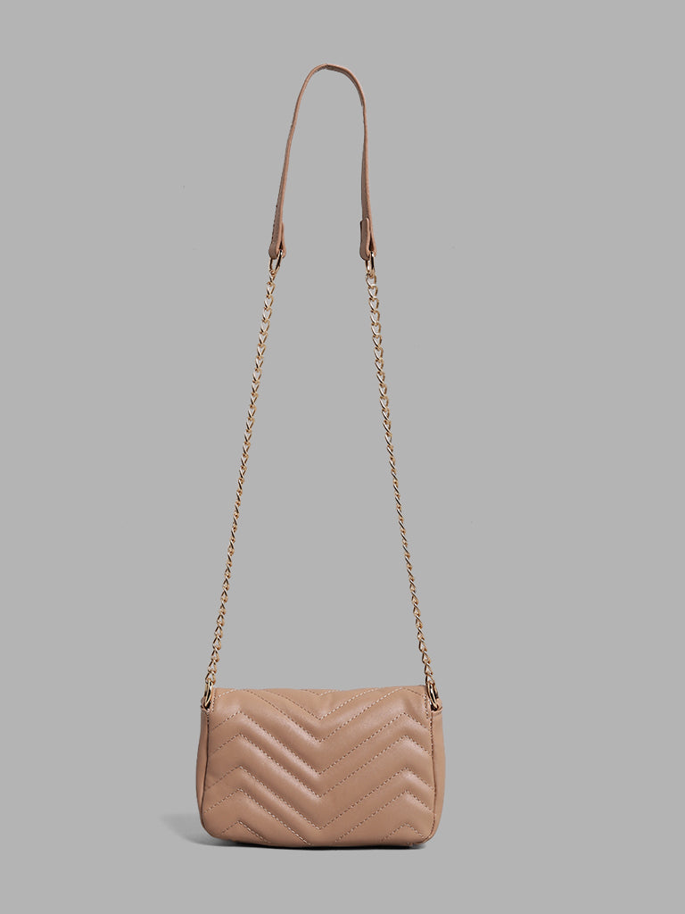 LOV Quilted Structured Beige Sling Bag