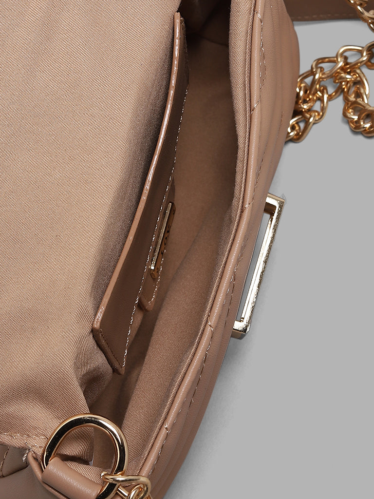 LOV Quilted Structured Beige Sling Bag
