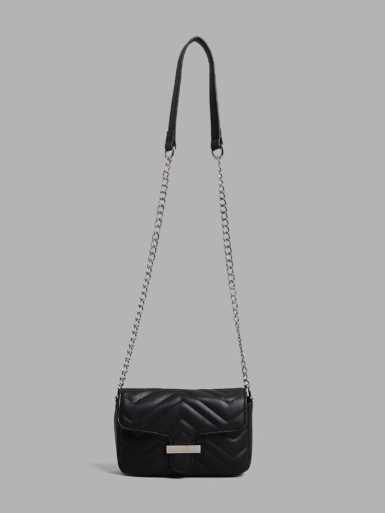 LOV Quilted Structured Black Sling Bag