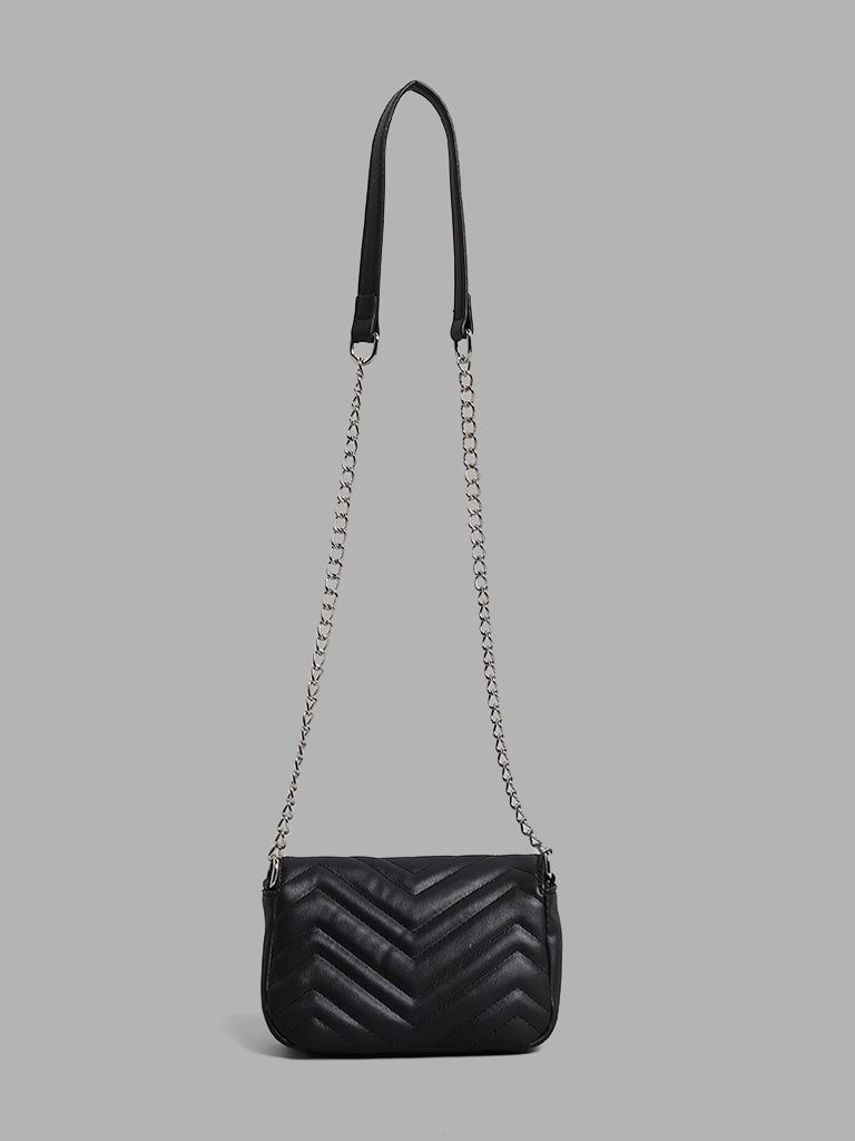 LOV Quilted Structured Black Sling Bag