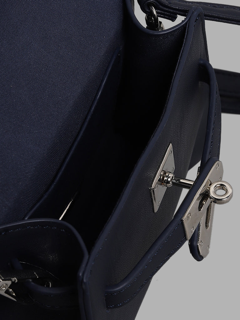 LOV Solid Navy Blue Small Hand Bag