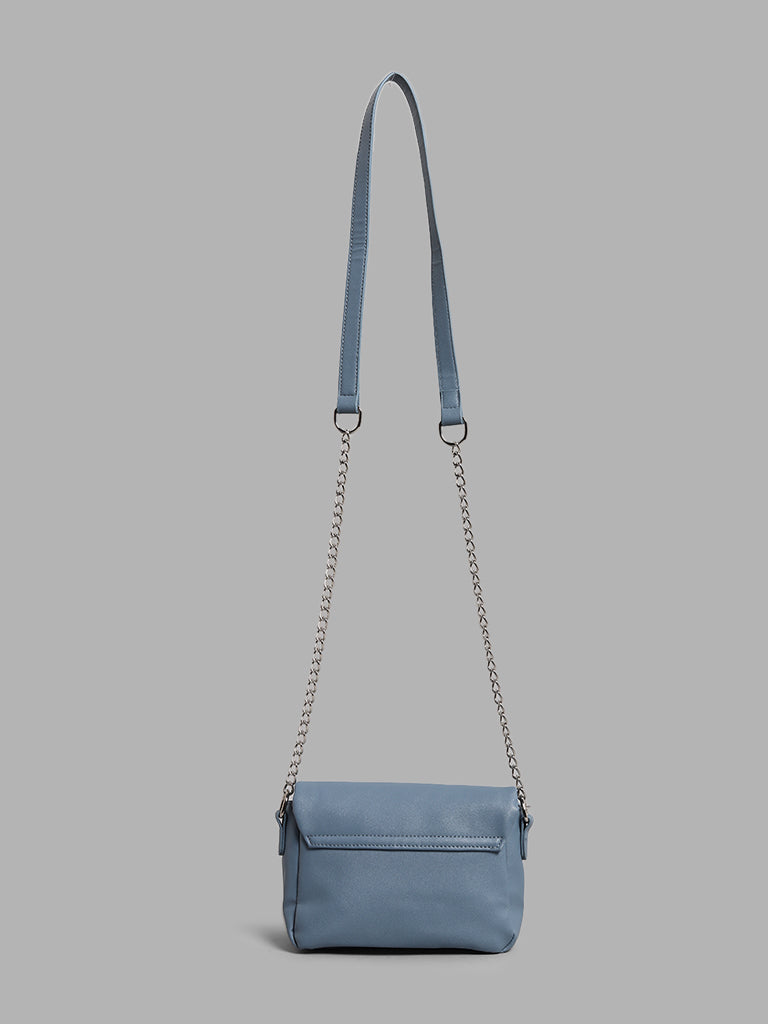 LOV Solid Blue Cross Body Chain Sling Bag with Small Pouch