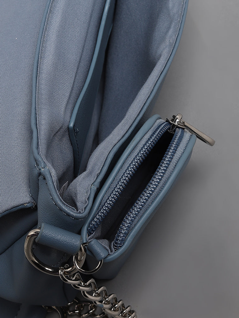 LOV Solid Blue Cross Body Chain Sling Bag with Small Pouch