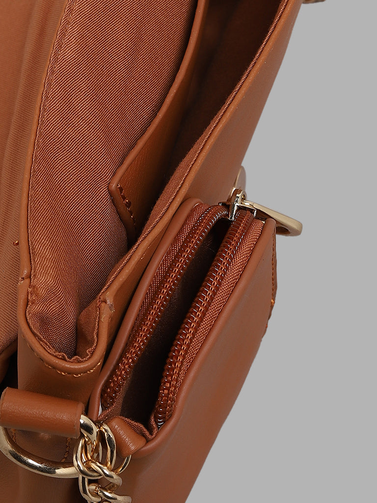 LOV Solid Brown Chain Sling Bag with Small Pouch