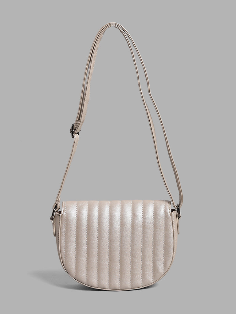 LOV Light Beige Quilted Half Moon Sling Bag
