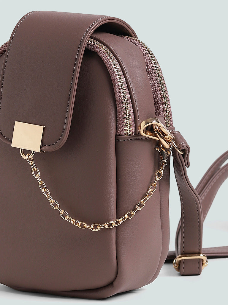 Nuon Solid Dark Taupe Small Shoulder Bag