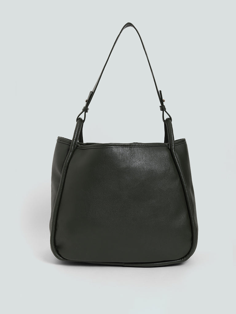 LOV Olive Green Structured Cairo Tote Bag