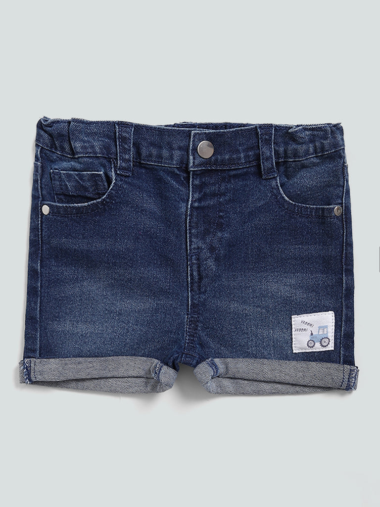 HOP Baby Blue Tractor Printed Shorts