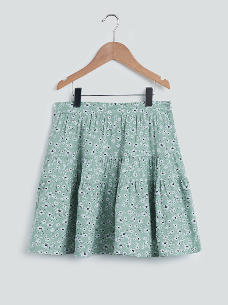 Y&F Printed Blue Skirt