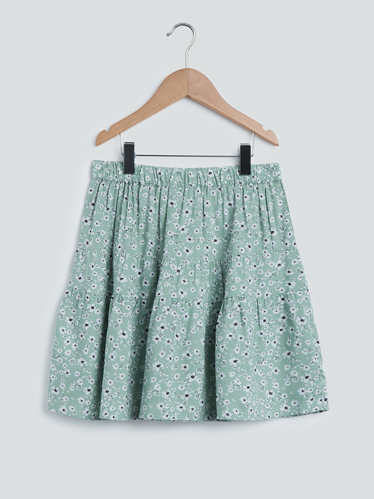 Y&F Printed Blue Skirt