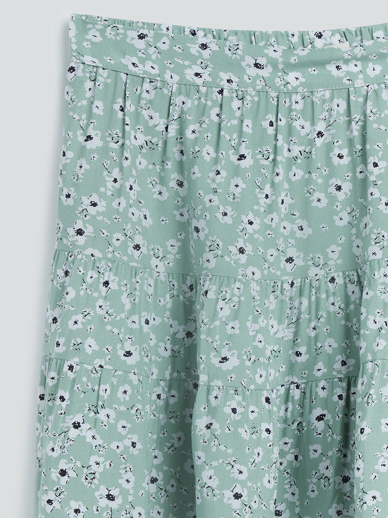 Y&F Printed Blue Skirt