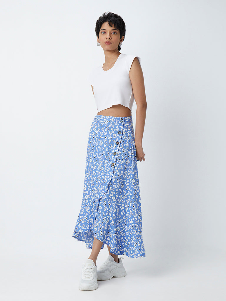 Nuon Blue Floral-Patterned Skirt