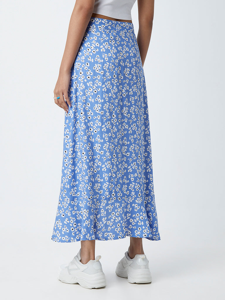 Nuon Blue Floral-Patterned Skirt
