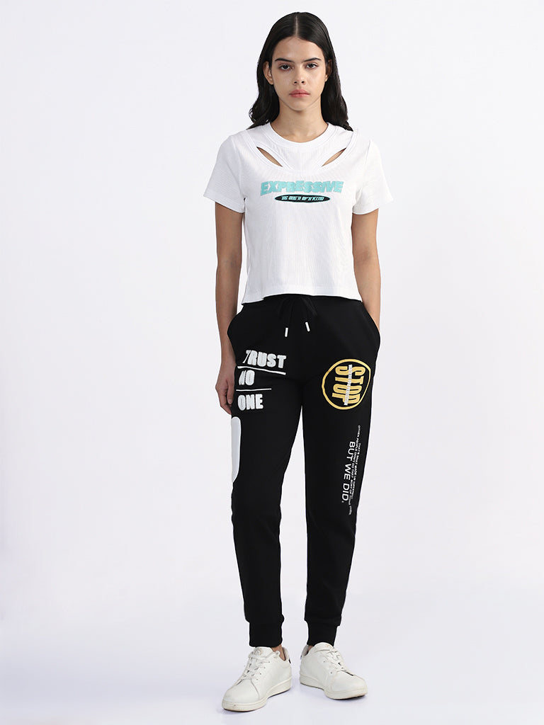 Studiofit Printed Black Ankle Length Joggers