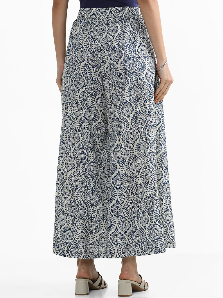 Utsa Indigo Ethnic Floral Printed Palazzos