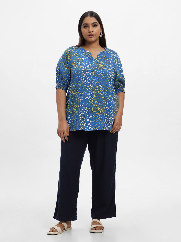 Gia Printed Royal Blue Blouse