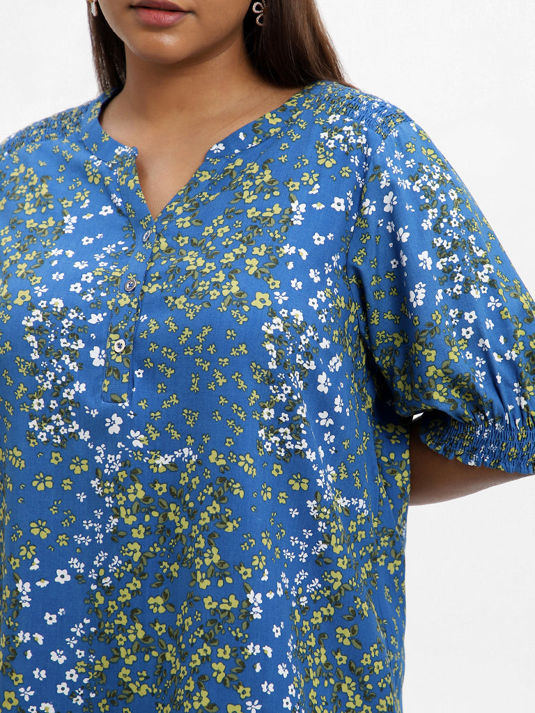 Gia Printed Royal Blue Blouse