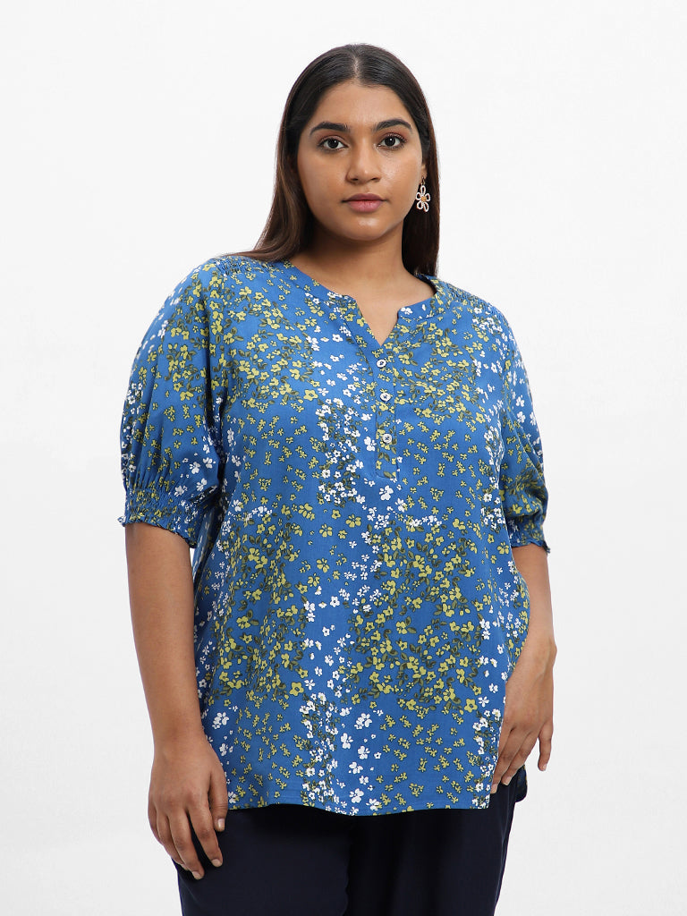 Gia Printed Royal Blue Blouse