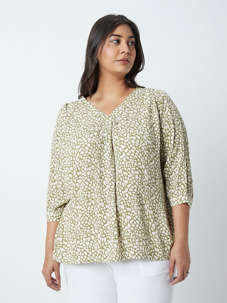 Gia Curves Sage Printed Blouse