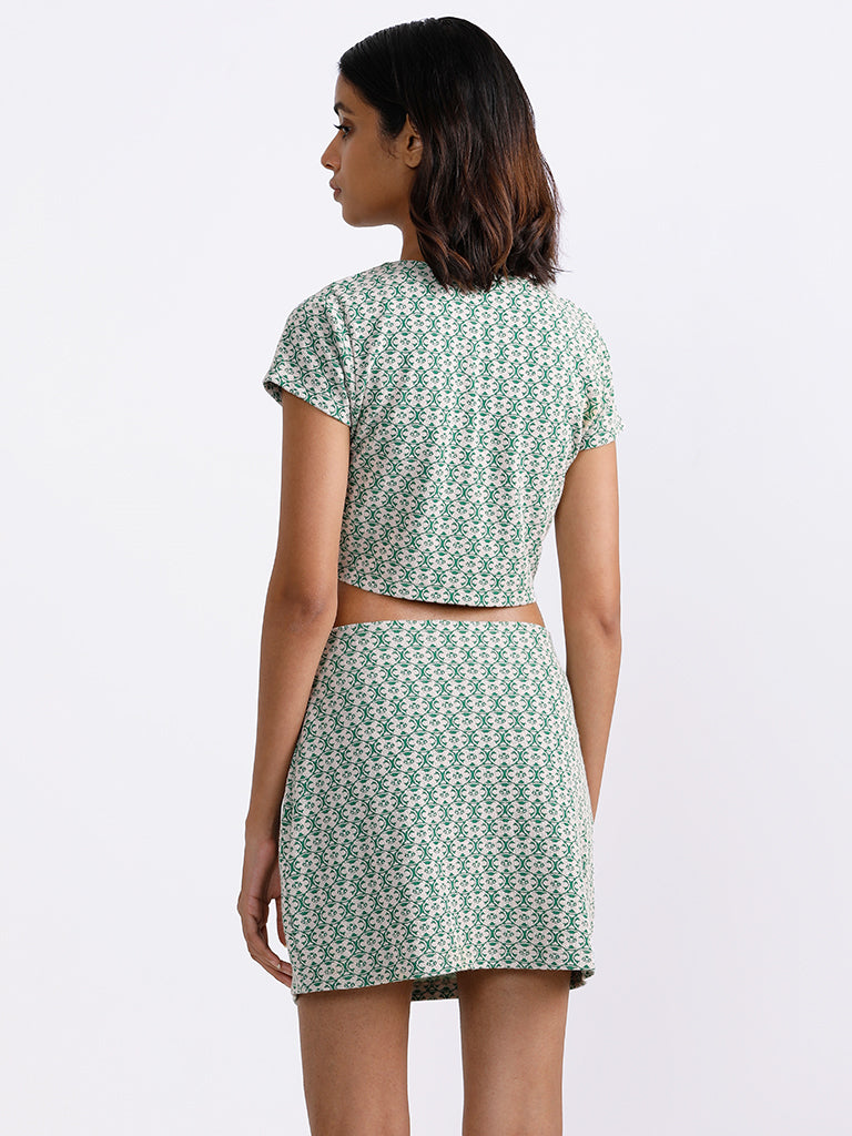 Nuon Forest Green Printed Crop Top